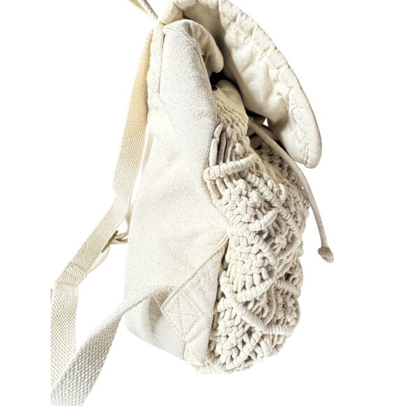 Handwoven Cream Boho Macrame Mini Backpack W/Adjust. Straps & Drawstring Closure main image 8